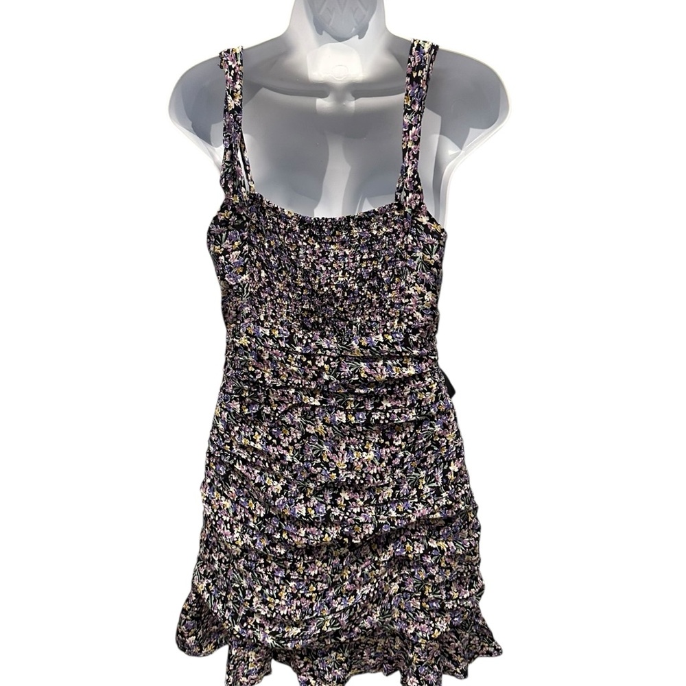 ASTR Black Purple Floral Mini Dress Cold Shoulder Off Shoulder Medium New - Picture 8 of 13